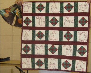 Bag and redwork quilt